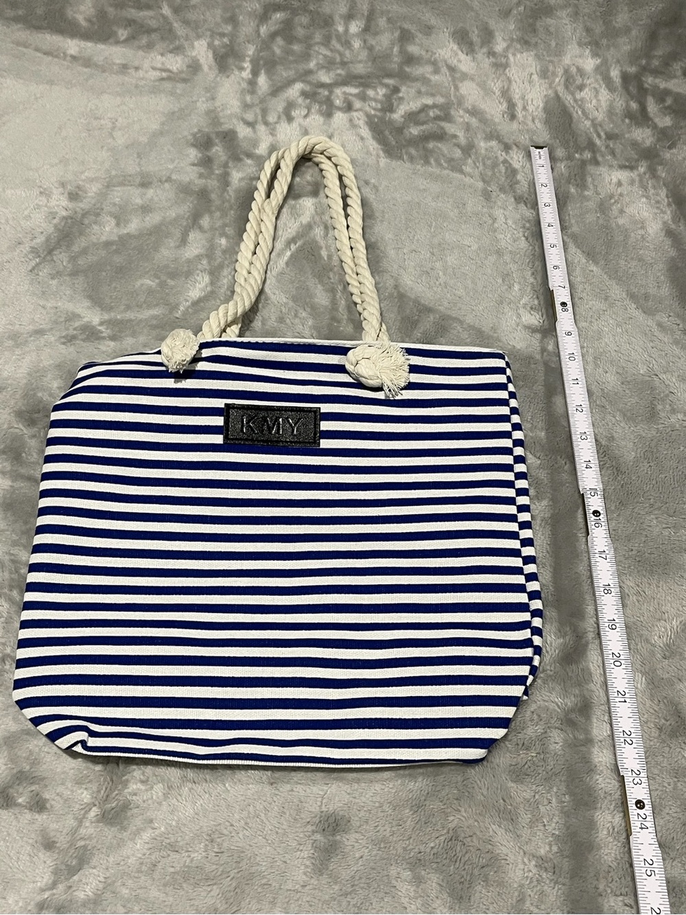 Striped Blue & White Rope-Handle Tote Bag NWOT - Picture 3 of 9